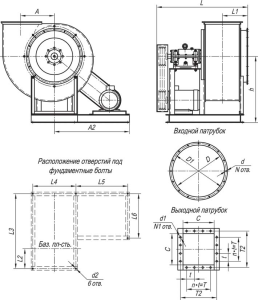 Габаритные и присоединительные размеры вентиляторов ВЦ 14-46 исп-5. 